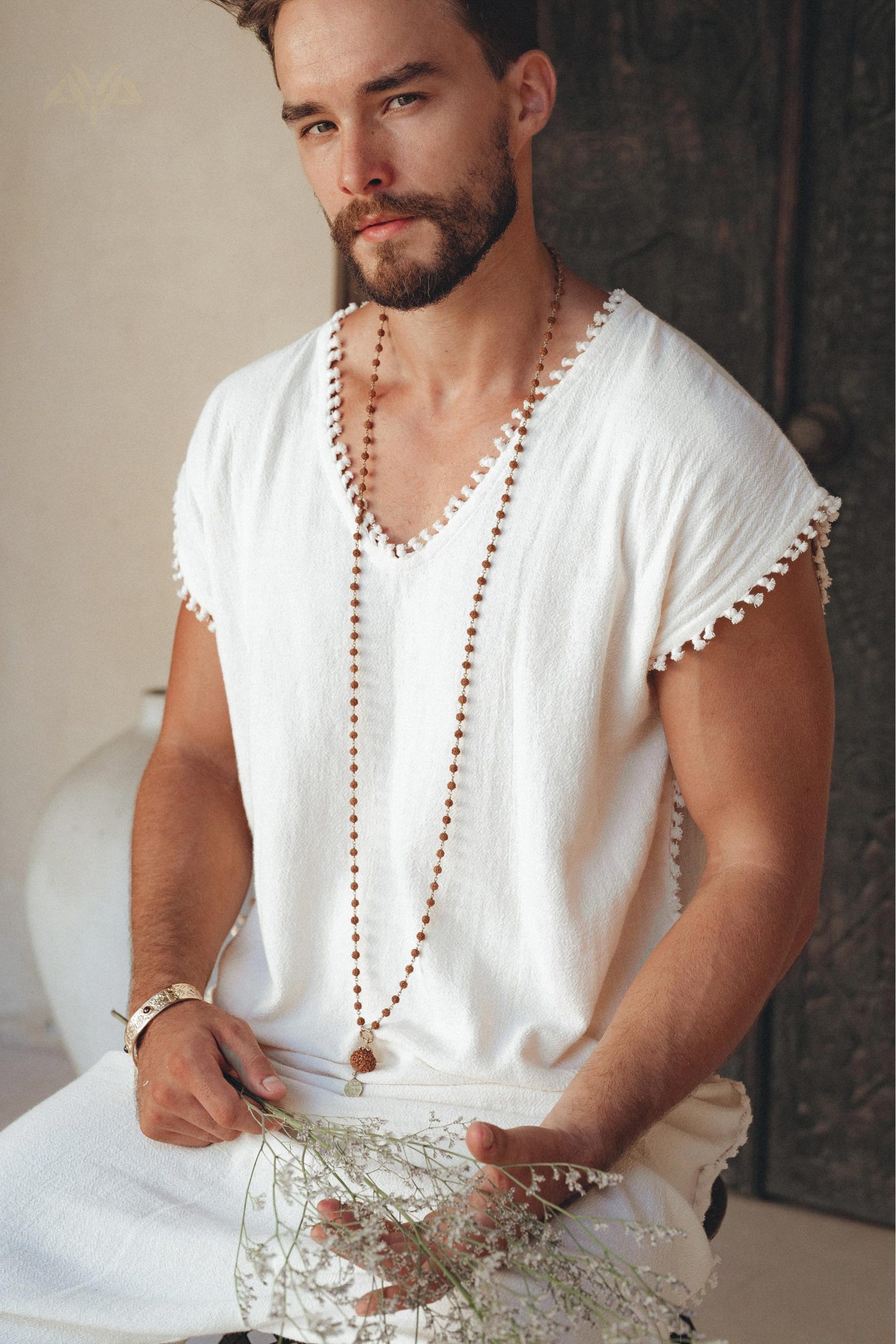 Boho Shirt Men With Knots Bohemian Hhandmade Mens