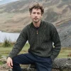 Men’s Merino Wool Half-zip Aran Sweater